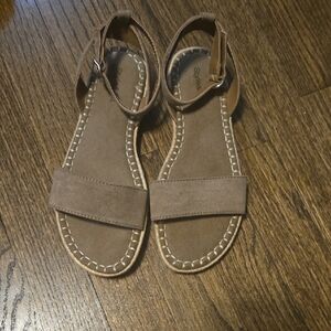 Style & Co. Brown Suede Ankle Strap Flat Sandals